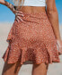 ფოტო #2 პროდუქტის Women's Brick Red Floral Ditsy Asymmetrical Ruffle Mini Skirt