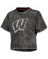 Фото #4 товара Women's Black Distressed Wisconsin Badgers Vintage-Like Wash Milky Silk Cropped T-shirt