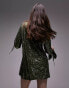 Topshop co-ord sequin oversized shirt in green