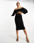 Фото #2 товара ASOS DESIGN off shoulder draped sleeves corset mesh insert midi dress in black
