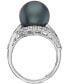 ფოტო #4 პროდუქტის EFFY® Black Cultured Tahitian Pearl (12mm) & Diamond (3/4 ct. t.w.) Ring in 14k White Gold