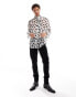 ASOS DESIGN relaxed polka dot shirt with tie neck in white and black