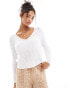 Mango open weave v neck jumper in white