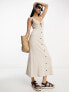 Фото #1 товара ASOS DESIGN sleeveless midi dress with buttons and tie detail in stone