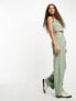 Bershka high waisted wide leg tailored trousers co-ord in sage