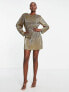 Missguided padded shoulder plisse mini dress in gold