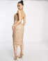 Фото #4 товара Rare London mesh drape wrap midi pencil dress in stone glitter