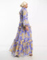 Фото #6 товара ASOS DESIGN embellished lace trim maxi dress with blouson sleeve in lilac floral print