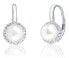 Elegant silver earrings with pearl and zircons JL0640