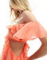 Фото #2 товара ASOS DESIGN ruffle cut out off the shoulder maxi dress in coral