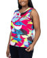 ფოტო #4 პროდუქტის Plus Size Pleated Crew Neck Sleeveless Top