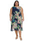 ფოტო #1 პროდუქტის Plus Size Printed Side-Ruched Sleeveless Chiffon Dress