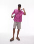 Topman short sleeve broderie holiday shirt in washed pink