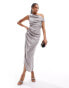 Фото #1 товара & Other Stories satin drape midaxi dress with side split and off shoulder cowl in grey