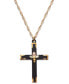 Фото #1 товара Black Powder Coated Brass Cross Pendant with 12k Rose and Green Gold