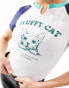 Urban Revivo fluffy cat slogan notch neck t-shirt in white