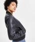 Фото #3 товара Juniors' Distressed Faux-Leather Bomber Jacket, Created for Macy's