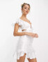 Фото #4 товара ASOS DESIGN satin corset frill shoulder mini dress with draped skirt in white