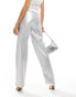 ASOS DESIGN faux leather straight leg trousers in silver