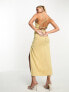 In The Style exclusive satin cowl neck tie back maxi dress in gold