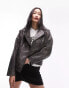 Topshop faux leather washed biker jacket in grey