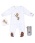 ფოტო #1 პროდუქტის Baby Royal Baby Horse Print Organic Cotton Gloved Footed Coverall With Hat in Gift Box