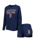 ფოტო #1 პროდუქტის Women's Heather Navy Boston Red Sox Meter Knit Raglan Long Sleeve T-shirt and Shorts Sleep Set