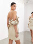 Фото #5 товара ASOS EDITION premium structured raw edge ruffle bandeau mini dress in taupe