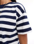 Фото #3 товара River Island stripe cropped t-shirt in navy stripe