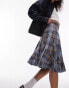 Фото #2 товара Topshop Disjointed Knee Length Skirt in blue & brown check