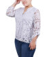 Plus Size Long Sleeve Burnout Y-Neck Blouse