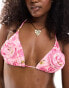 Monki mix and match co-ord triangle bikini top with rose placement in pink rose print