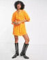 Фото #1 товара Vero Moda long sleeve v neck mini dress with shirred cuffs and high neck in orange print