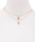 Фото #2 товара GUESS gold-Tone 2-Pc. Pink Flower & Pavé Butterfly Pendant Necklaces Set, 16" + 2" extender
