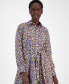 ფოტო #4 პროდუქტის Women's Cotton Floral Roll-Tab Shirtdress