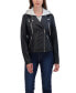 ფოტო #1 პროდუქტის Women's Faux Leather Biker Jacket With Removeable Hood Bib