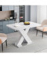Modern Square Dining Table, Stretchable, White Table Top+MDF X-Shape Table Leg With Metal Base