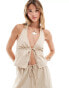 Miss Selfridge poplin halter cami top in beige pinstripe co ord