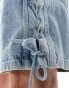 ASOS DESIGN standard length denim jorts with tie up detail in light wash blue VERWASCHENES HELLBLAU, W34 - фото #4