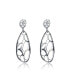 ფოტო #1 პროდუქტის Sterling Silver Cubic Zirconia Oval Drop Lace Design Earrings