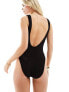 ASOS DESIGN Petite Amy crinkle low back swimsuit in black