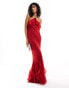 ASOS DESIGN ruffle halter bias maxi dress with ruffle hem in red Красный, 44 - фото #5