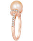 ფოტო #4 პროდუქტის Strawberry Pearl (9mm) & Nude Diamond (1/3 ct. t.w.) Ring in 14k Rose Gold