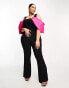 ASOS LUXE Curve contrast dramatic sleeve kick flare jumpsuit in black Черный, 46 - фото #1