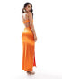 Фото #4 товара ASOS DESIGN stretch satin bodycon midi dress with picot trim in bright orange