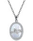 ფოტო #1 პროდუქტის Cubic Zirconia & Mother of Pearl Oval "Mom" Halo Pendant Necklace, 16" + 2" extender, Created for Macy's