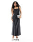 Фото #2 товара Miss Selfridge Petite satin scoop neck bias maxi dress in black