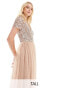 Фото #3 товара Maya Tall Bridesmaid short sleeve maxi tulle dress with tonal delicate sequins in muted blush