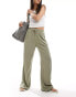 Фото #1 товара Stradivarius linen look pull on trouser in khaki