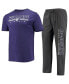 Фото #1 товара Men's Heathered Charcoal, Purple Kansas State Wildcats Meter T-shirt and Pants Sleep Set